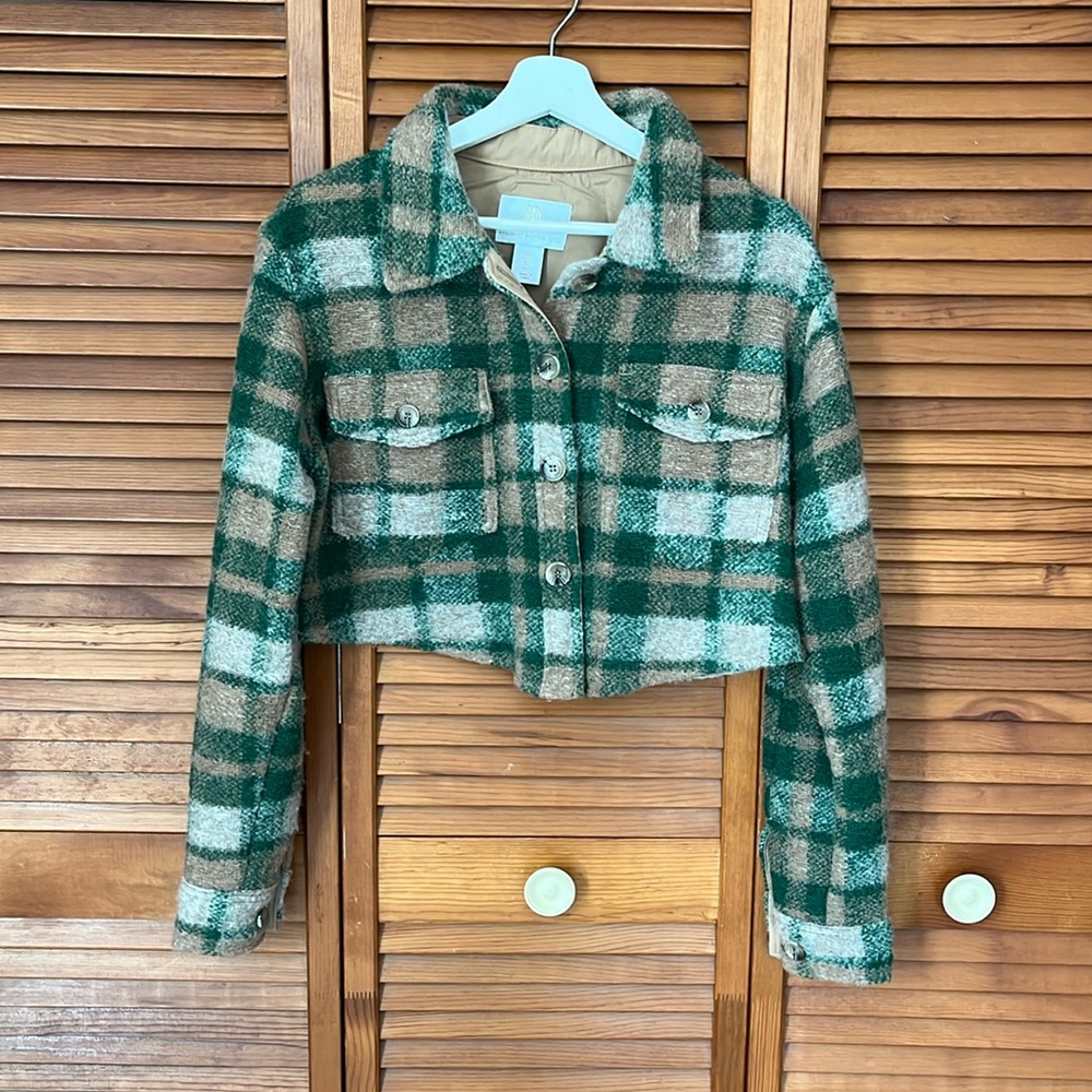 House of Harlow Cropped Flannel Jacket